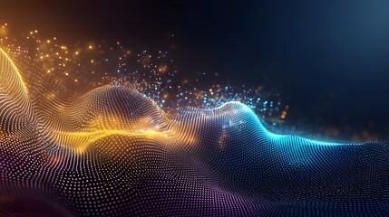 Fototapete - Futuristic Digital Abstract 3D Background with Glowing Geometric Shapes and Network Capabilities for Symbolizing Technological Advancements and Data Storage Solutions