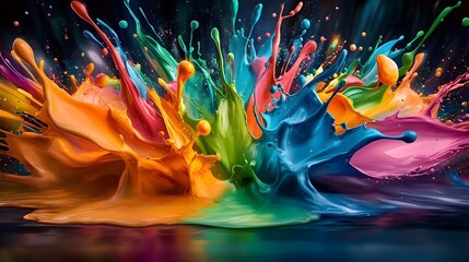 Fototapete - Vibrant and dynamic abstract digital art wallpaper featuring a mesmerizing composition of colorful paint splashes and fluid blending effects  This captivating artwork showcases a modern experimental
