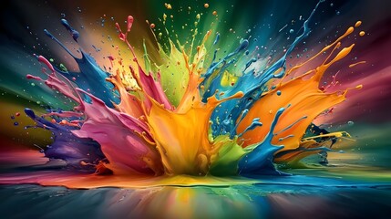 Fototapete - Visually captivating abstract background featuring an explosion of vivid multicolored paint splashes and splatters forming a dynamic energetic