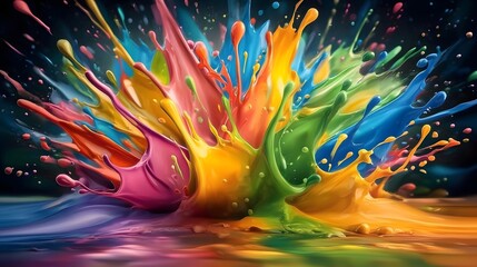 Fototapete - Dazzling Explosion of Vibrant Paint Splashes in Vivid Multicolor Abstract Background   A visually captivating and expressive digital art composition showcasing a dynamic and energetic display of