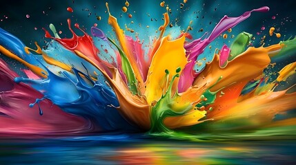 Fototapete - Vibrant Multicolored Paint Splash Forming Energetic Abstract Background for HD Wallpaper Design