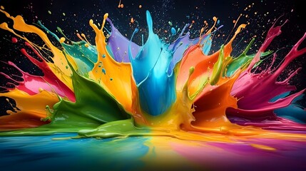 Fototapete - Expressive abstract HD wallpaper with fluid colorful paint splashes forming an and visually rich background ideal for modern and creative applications such as website design digital art branding