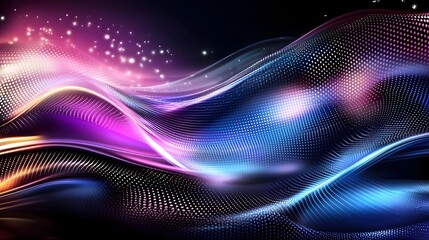 Fototapete - Captivating Futuristic Abstract Composition with Radiant Waves of Vibrant Purple Blue and Pink Lights Flowing Across Expansive Immersive Canvas Creating an Ethereal