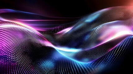 Fototapete - Vibrant Neon Waves of Light in Striking Abstract Composition   Graceful Curving Patterns of Purple Blue and Pink Create a Futuristic and Visually Captivating Design