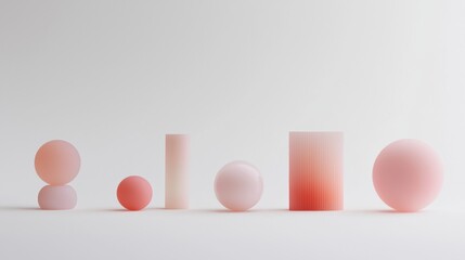 Wall Mural - A row of pink and red spheres and cylinders arranged in a line