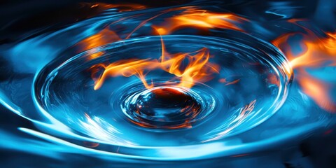 Poster - Blue water drop with orange flames in it