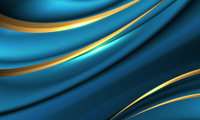 Wall Mural - Abstract gold line curve on blue wave background texture vector