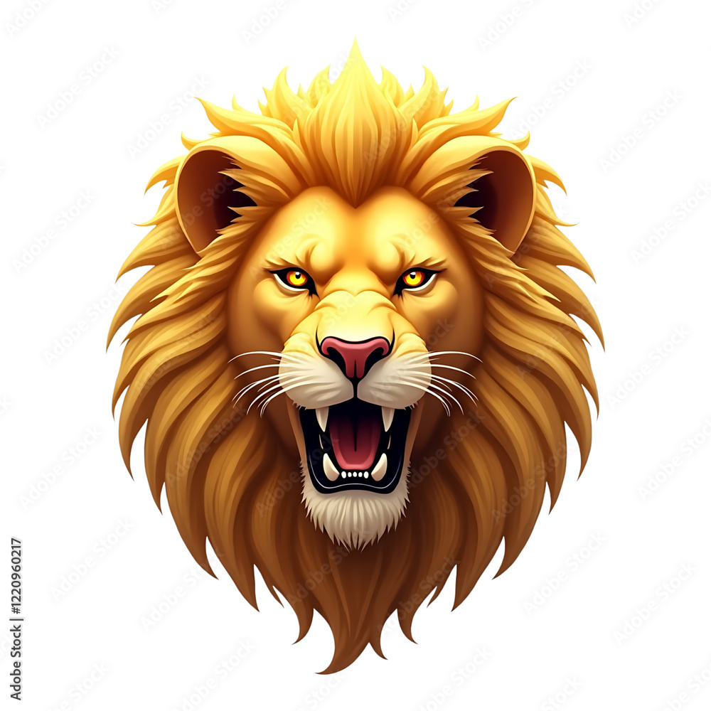 Roaring lion head illustration with intense golden details. Stock ...