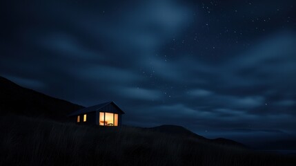 Wall Mural - a small cabin is sitting on a hillside in the middle of a field