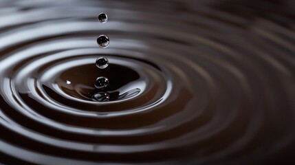 Wall Mural - A drop of water falls into a dark brown liquid, creating a ripple effect