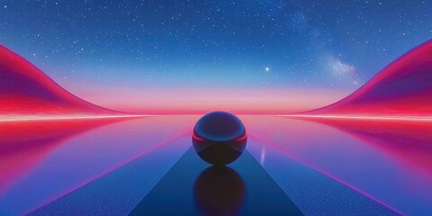 Wall Mural - Ball is on a black surface in front of a blue sky