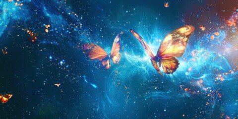 Wall Mural - Two butterflies are flying in the sky