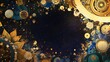 © alauli - Golden Floral Celestial Frame on Dark Space Background