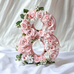 Sticker - Pink Number Eight Decoration with Roses and Flowers