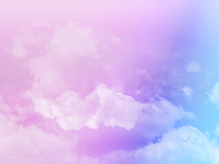 Wall Mural - beauty sweet pastel blue and pink colorful with fluffy clouds on sky. multi color rainbow image. abs