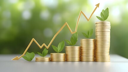 Aufkleber - Visualizing Financial Growth and Investment Opportunities with Golden Coins and Upward Trends A professional financial depicting business profits savings