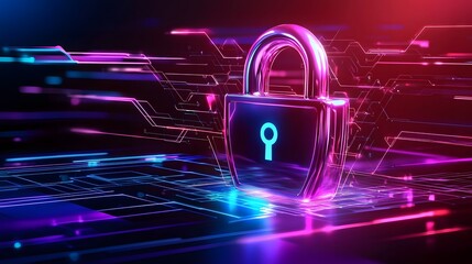 Poster - Cyber protection concept featuring a secure digital lock surrounded by futuristic virtual interfaces symbolizing internet safety and secure connections  of cybersecurity online privacy