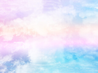 Wall Mural - beauty sweet pastel purple and blue colorful with fluffy clouds on sky. multi color rainbow image. a