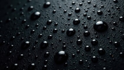 Wall Mural - Scattered water droplets on distressed, black leather , texture background, rough, water