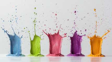 Poster - Bright energetic splashes of colorful paint in various shades create vibrant and dynamic visual. lively scene captures essence of creativity and artistic expression