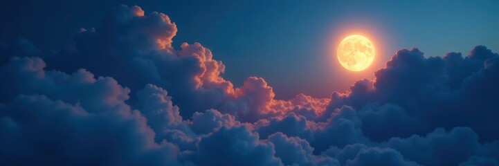 Wall Mural - gentle glow of the moon amidst fluffy cloud formations, serene, scenery