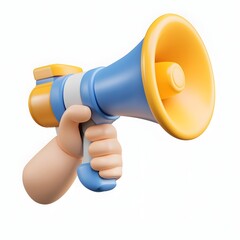 Leinwandbilder - Vibrant 3D Cartoon of a Support Hand Holding a Megaphone Emphasizing the Concepts of Leadership Influence and Effective Communication
