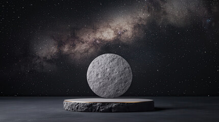 Poster - digital illustration of light gray stone circular structure against starry night sky, evoking sense of wonder and tranquility