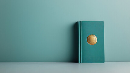 Poster - minimalist image of single book featuring globe icon on teal background, evoking sense of exploration and knowledge