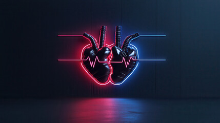Aufkleber - Rhythmic heartbeats represented in neon light, showcasing vibrant and dynamic design. glowing hearts symbolize life and energy, creating captivating visual experience