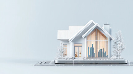 Aufkleber - 3D rendering of white house on grey laptop, showcasing modern architecture and digital integration. scene evokes sense of innovation and design
