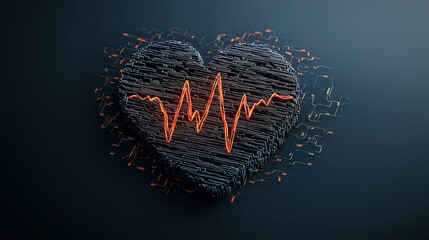 Poster - creative 3D design of heartbeat symbol formed by glowing lines, representing health and technology. vibrant colors and intricate details evoke sense of innovation and vitality