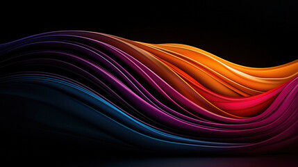 Poster - Dynamic abstract graphic with flowing lines in vibrant colors. smooth curves transition from deep blue to rich purple, fiery orange, and warm red, creating visually striking composition