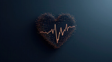 Poster - heart shape made of particles with pulse wave design, symbolizing love and health. This artistic representation conveys emotion and vitality