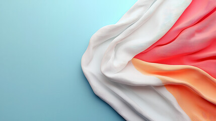 Fototapete - Soft fabric draped elegantly on smooth surface, showcasing gradient of colors from white to coral. delicate texture and flowing lines create serene and artistic composition