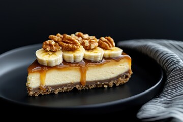 A slice of Banana Caramel Nut Cheesecake.