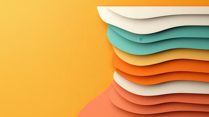 Fototapete - Intricate abstract layout with vivid hues and clean lines, showcasing layered shapes in orange, teal, and cream against bright yellow background