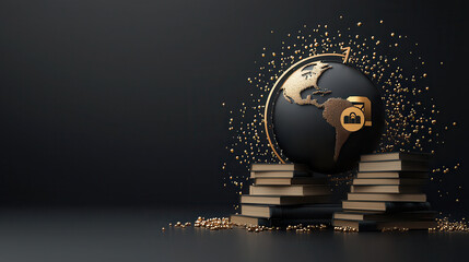 Aufkleber - globe surrounded by books and digital security symbols, representing knowledge and protection. image conveys sense of global awareness and information security