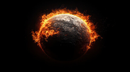 Leinwandbilder - planet engulfed in fiery orange red hues, surrounded by flames, creates dramatic and intense visual. contrast against dark background enhances fiery effect