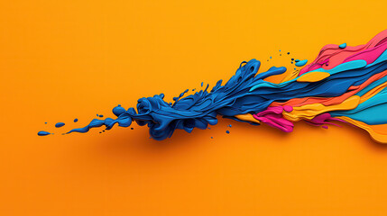 Poster - Vibrant blue and pink paint splashes create dynamic flow against orange background, showcasing artistic expression and creativity