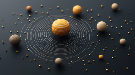 Leinwandbilder - Visualize 3D model of solar system with planets and orbits, showcasing vibrant arrangement of celestial bodies. design evokes sense of wonder and exploration
