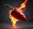 © Sayfar - A bright red chili pepper with a tongue of fire extending from it , bright red, hot, fire