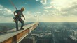© Berkah1789 - Construction Worker High Above City Skyline