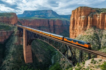 Wall Mural - Passenger train crossing a bridge in the Arizona high desert