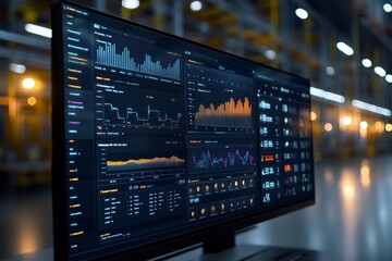 Wall Mural - computer screen showing business intelligence dashboards in a server room