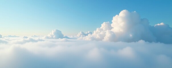 Wall Mural - Gentle morning mist and cloud formations on a clear blue sky, sky, mist