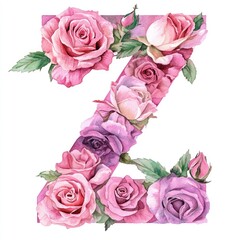 Sticker - Pink Roses with Swirls and Letter Z