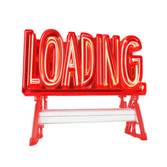 Aufkleber - A 3D rendered image of a red neon loading sign on a simple stand against a black background.