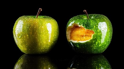 Wall Mural - A perfectly polished apple with a hidden flaw, symbolizing deceptive appearances.