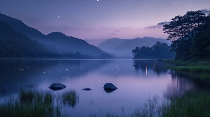  Peaceful Midnight Purple Sky with Glowing Stars