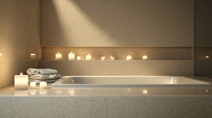 Wall Mural - A spa scene with candles placed on the edge of a bathtub, creating a calming aroma.
